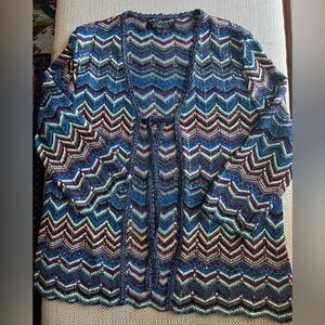 Vintage St. John Couture Multi Color Chevron Cardigan and Skirt Size 10